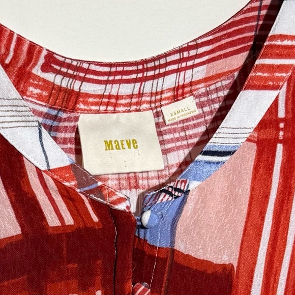 MAEVE ANTHROPOLOGIE RED BLUE PLAID FLOWY 3/4 Sleeve Blouse TUNIC TOP XS EUC - Picture 12 of 12